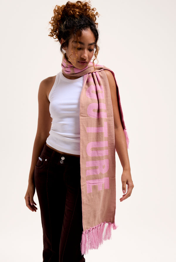 BEGONIA PINK / WARM TAUPE CONTRAST FOOTBALL SCARF