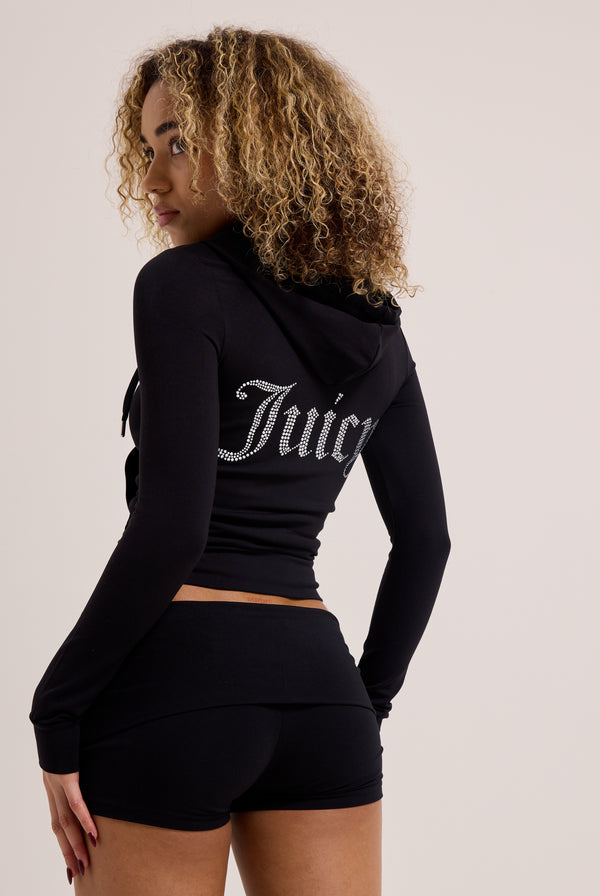 BLACK LUXURY JERSEY ROLL DOWN DIAMANTE SHORTS