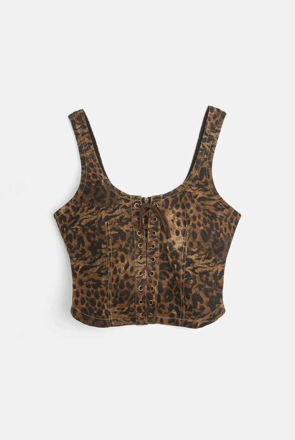 ANIMAL DENIM LACE UP CORSET