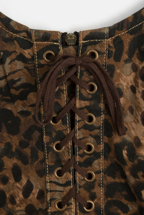 ANIMAL DENIM LACE UP CORSET