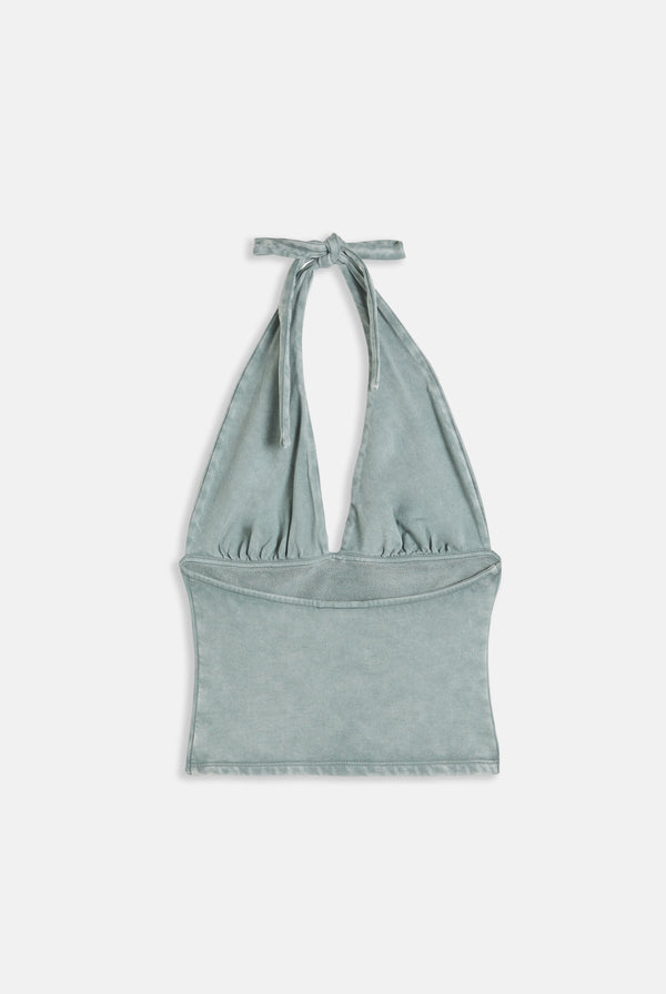 DUCK GREEN WASHED HALTERNECK TOP