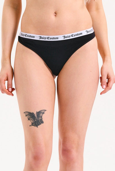 BLACK LOGO COTTON THONG