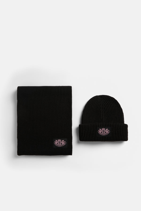BLACK CREST SCARF / BEANIE SET