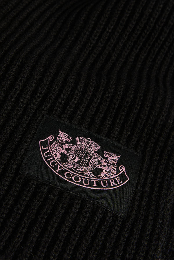 BLACK CREST SCARF / BEANIE SET