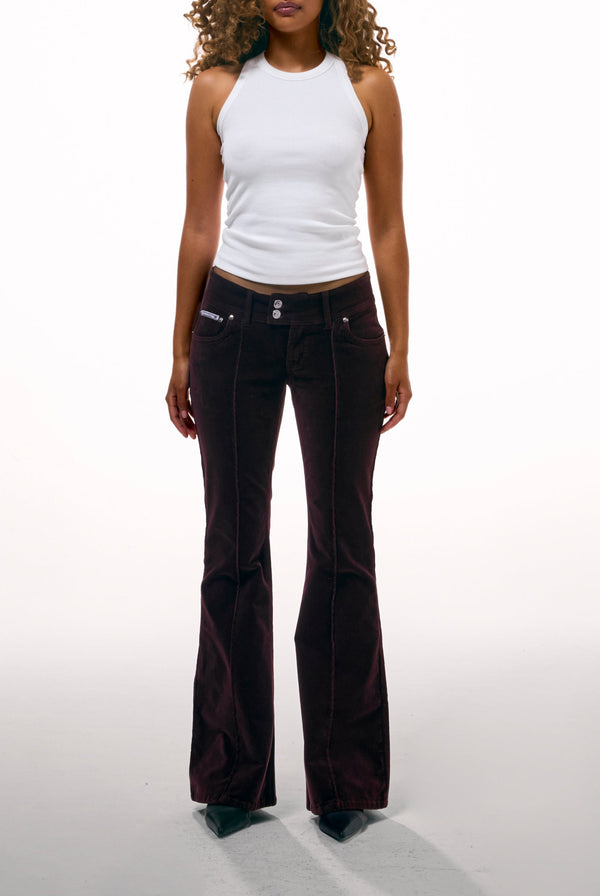 JAVA CREST VELOUR DENIM LOW RISE FLARE JEANS