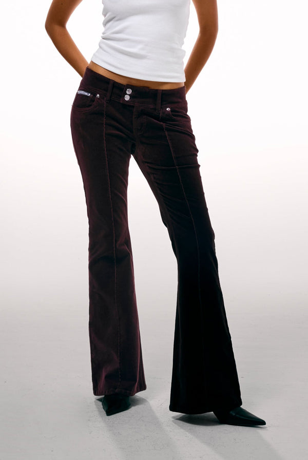 JAVA CREST VELOUR DENIM LOW RISE FLARE JEANS
