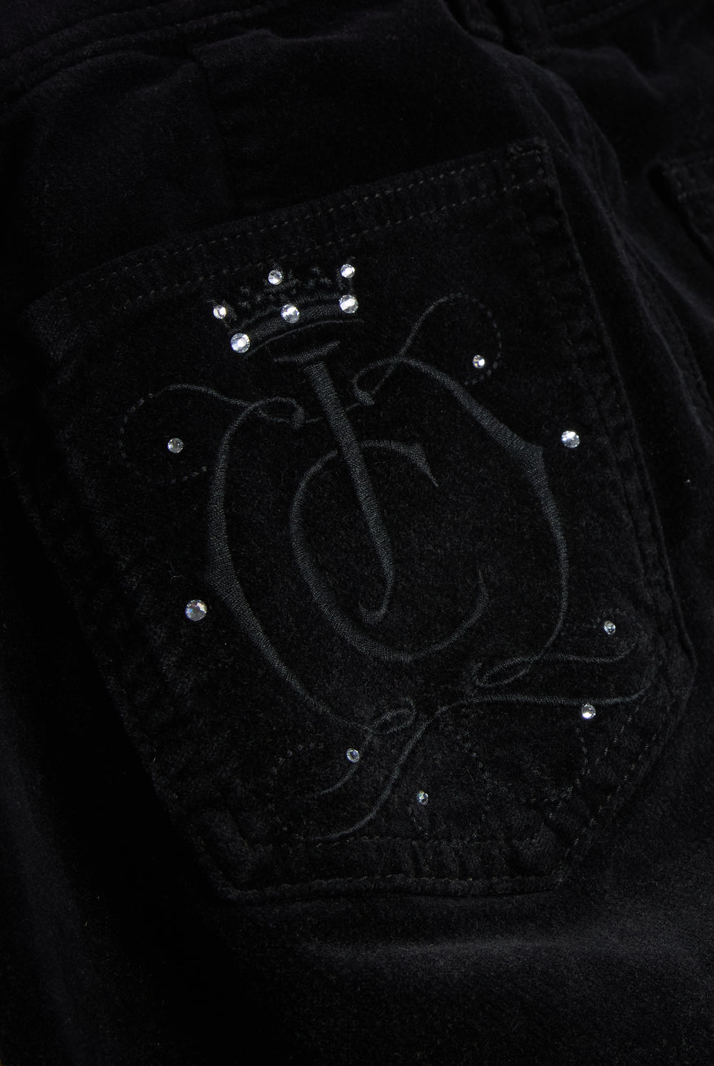 Washed Black Velour Denim Low Rise Flare Jeans