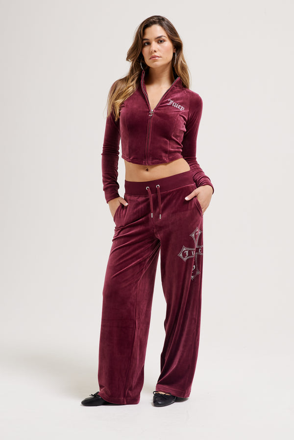 TAWNY PORT CLASSIC VELOUR DIAMANTÉ CROSS CORSET TRACK TOP