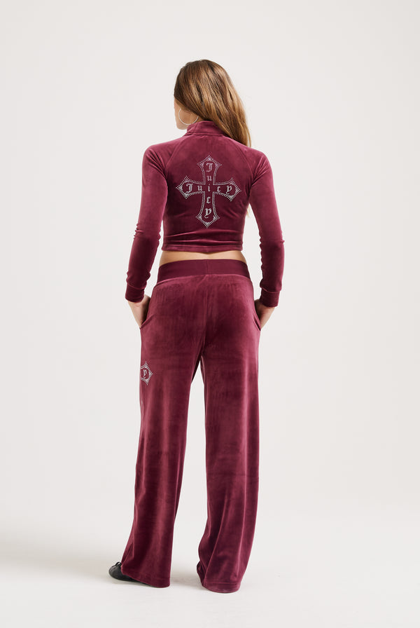 TAWNY PORT CLASSIC VELOUR DIAMANTÉ CROSS CORSET TRACK TOP