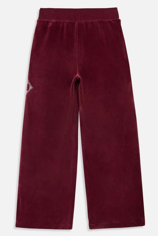 TAWNY PORT DIAMANTÉ CROSS CLASSIC VELOUR WIDE LEG TRACK PANT