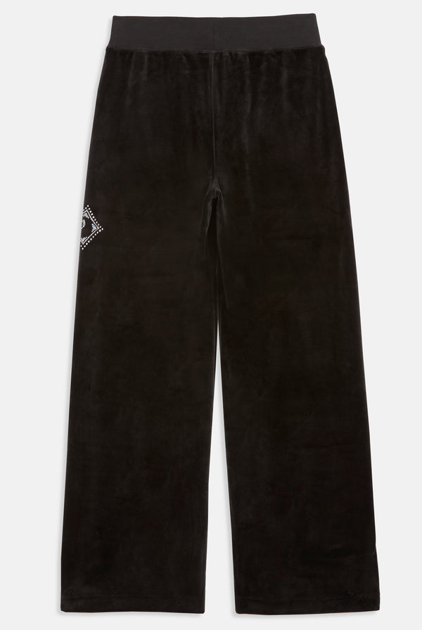 BLACK DIAMANTÉ CROSS CLASSIC VELOUR WIDE LEG TRACK PANT