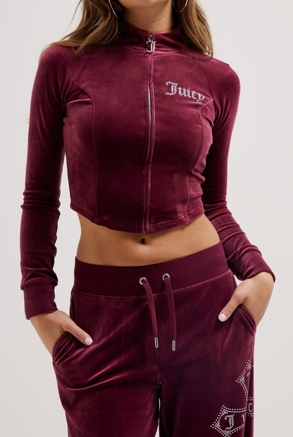 TAWNY PORT CLASSIC VELOUR DIAMANTÉ CROSS CORSET TRACK TOP