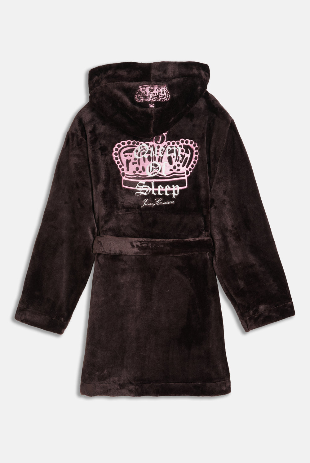 Displays the Java 'Juicy' branded crown plush hooded robe 