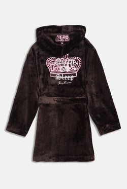 Displays the Java 'Juicy' branded crown plush hooded robe 