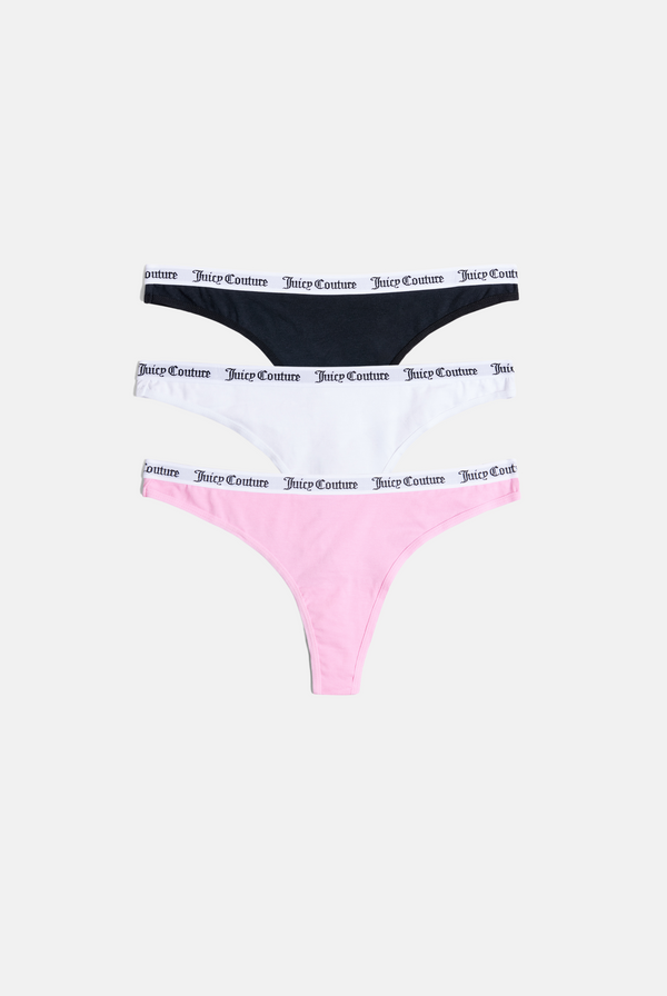 PACK OF 3 MULTI COTTON BRANDED WAISTBAND THONGS