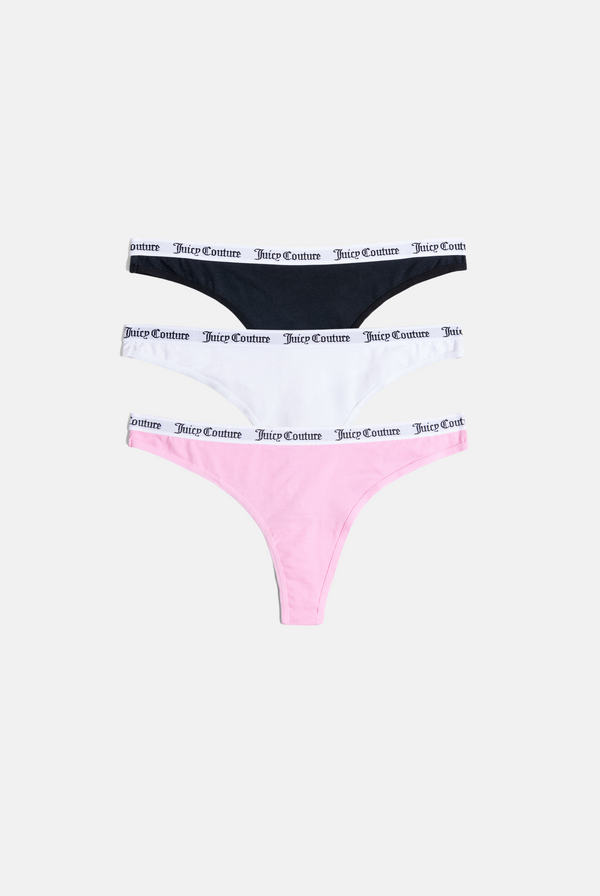 PACK OF 3 MULTI COTTON BRANDED WAISTBAND THONGS Juicy Couture UK
