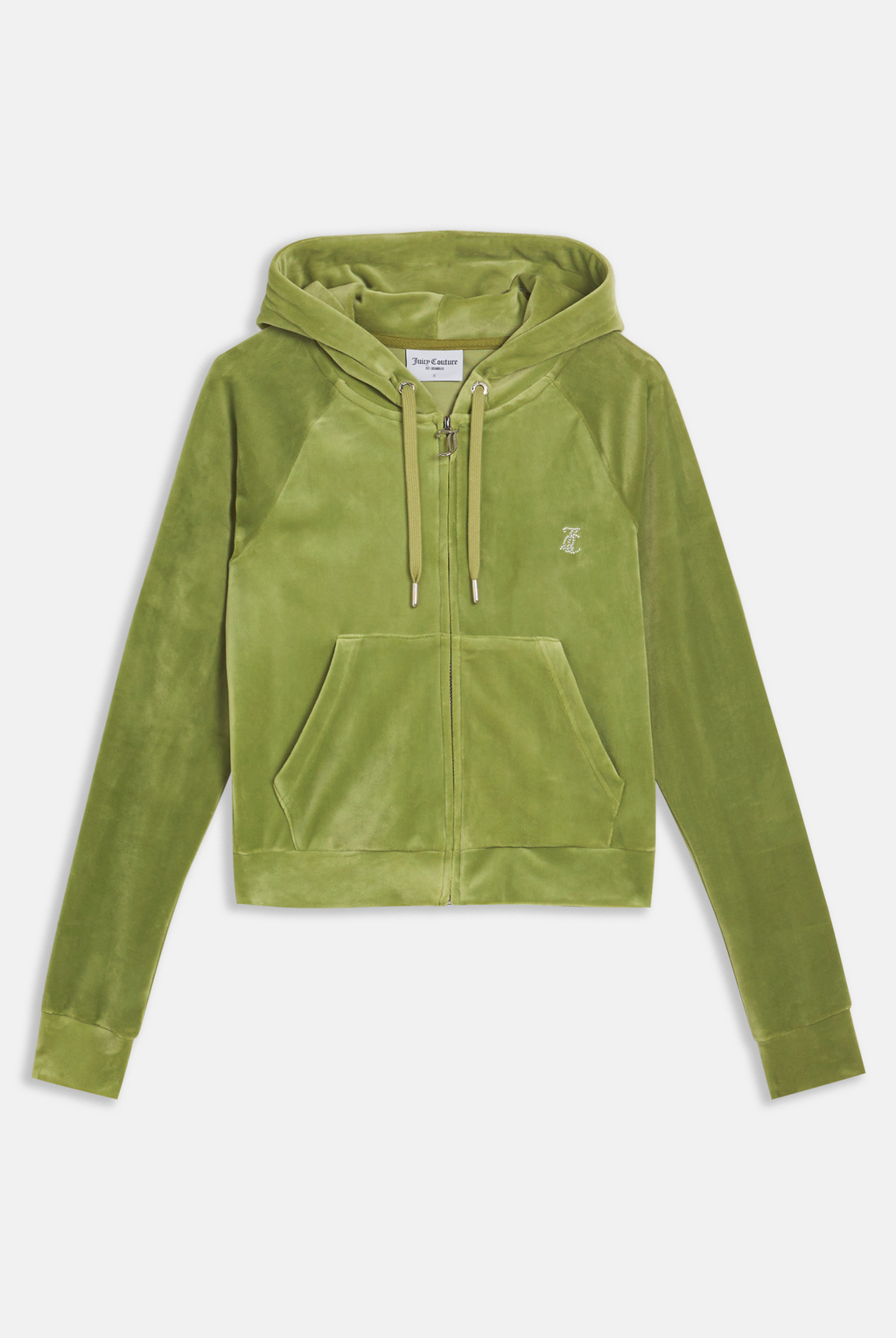 MOSSTONE DIAMANTÉ VELOUR ZIP-THROUGH HOODIE