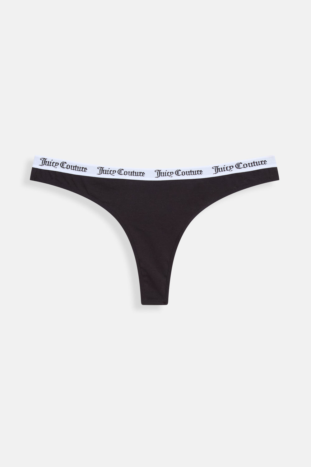 Displays the black 'Juicy' branded Cotton Branded Waistband Thongs included in the Multi Pack 
