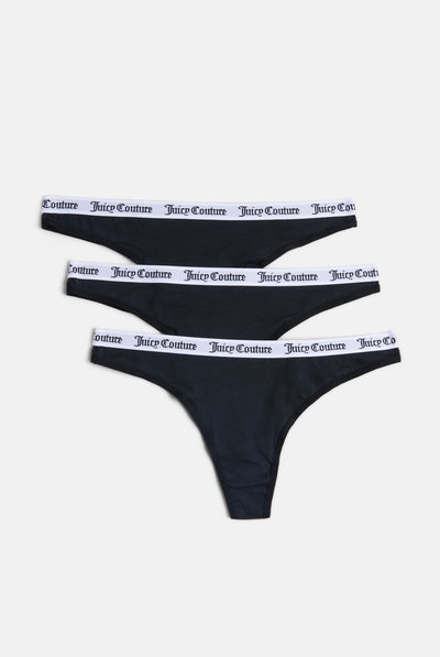 PACK OF 3 BLACK COTTON BRANDED WAISTBAND THONGS