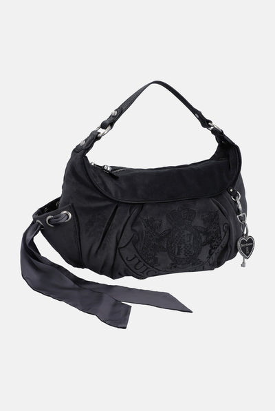 GREY CREST VELOUR HOBO BAG