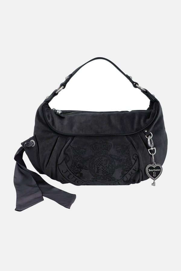 GREY CREST VELOUR HOBO BAG