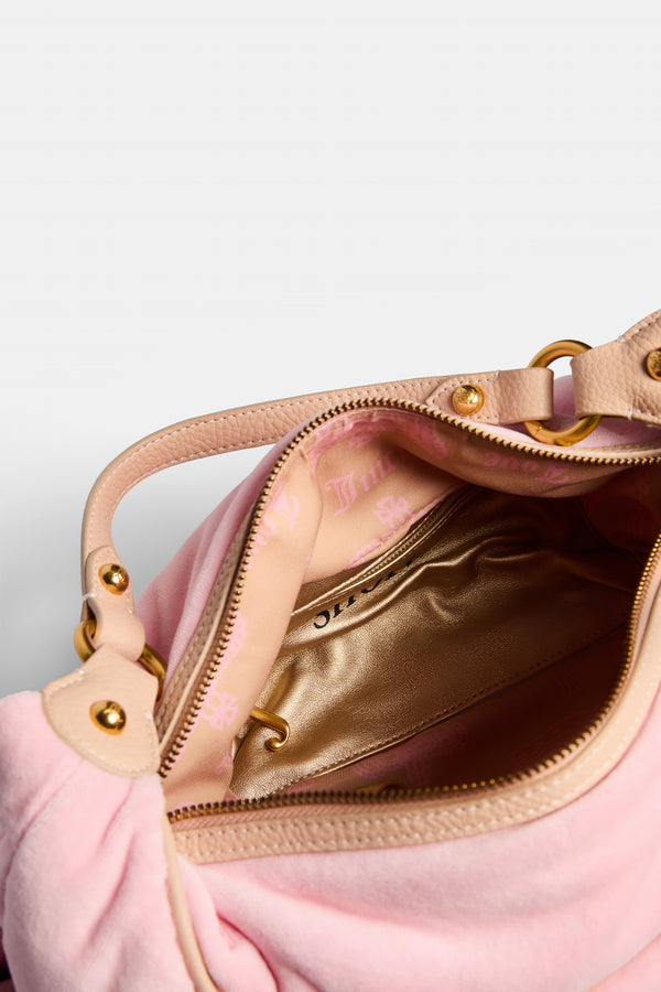 JUICY PINK CREST VELOUR HOBO BAG