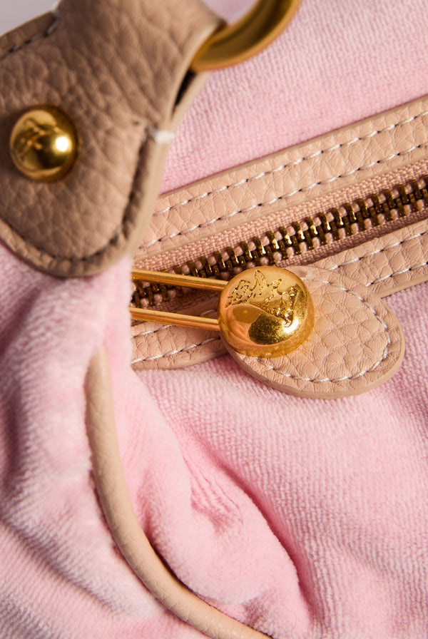 JUICY PINK CREST VELOUR HOBO BAG