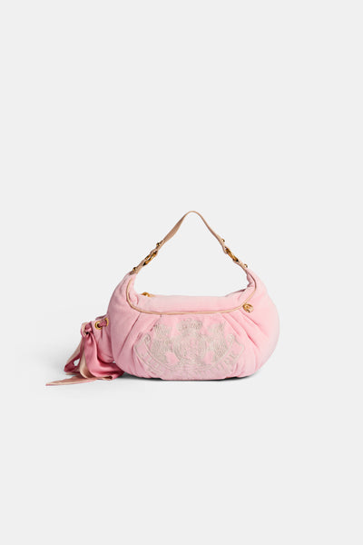 JUICY PINK CREST VELOUR HOBO BAG
