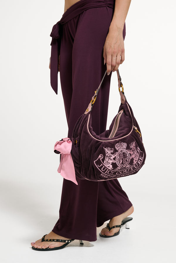 Winetasting Crest Velour Hobo Bag