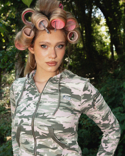 Pink Camo Print Washed Cotton Hoodie