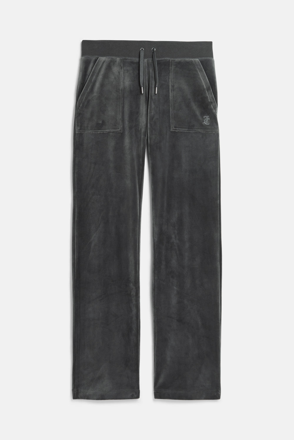 Displays the Raven / Gunmetal 'Juicy' branded Classic Velour Del Ray Pocketed Bottoms