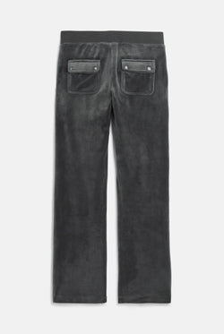 Displays the Raven / Gunmetal 'Juicy' branded Classic Velour Del Ray Pocketed Bottoms
