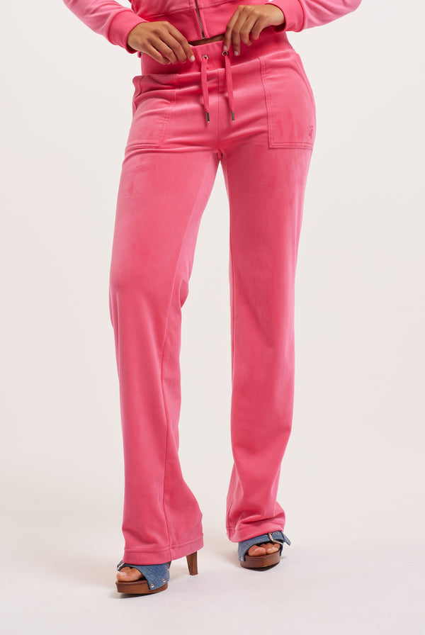 PINK GLO LOW RISE VELOUR SCATTER BEAD FLARED JOGGERS – Juicy