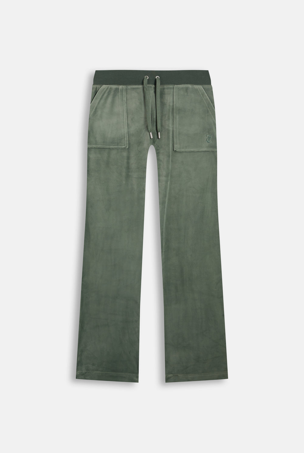Displays the Thyme 'Juicy' branded classic velour del ray pocketed bottoms 