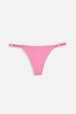 Displays the Pink 'Juicy' branded cotton Scalloped thong included in the 3 Pack 