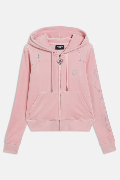 CANDY PINK WESTERN CLASSIC VELOUR DIAMANTE HOODIE