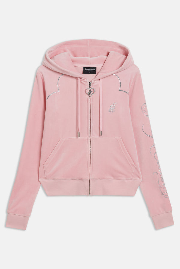 CANDY PINK WESTERN CLASSIC VELOUR DIAMANTE HOODIE