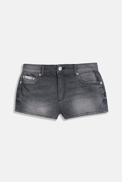 WASHED BLACK LOW RISE DENIM BOOTY SHORT