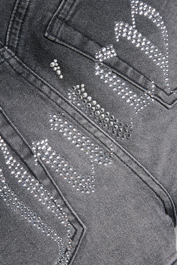 WASHED BLACK LOW RISE DENIM BOOTY SHORT