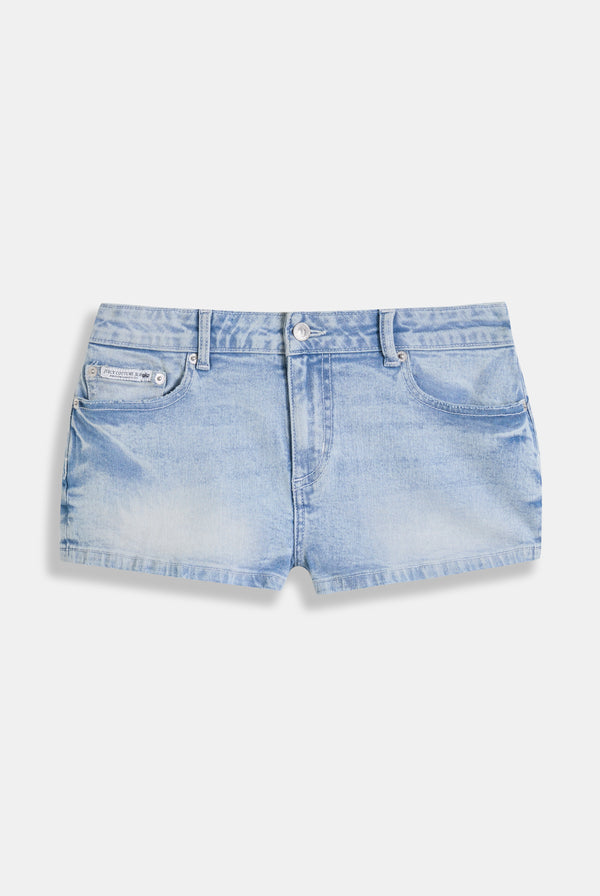LIGHT WASH LOW RISE DENIM BOOTY SHORT