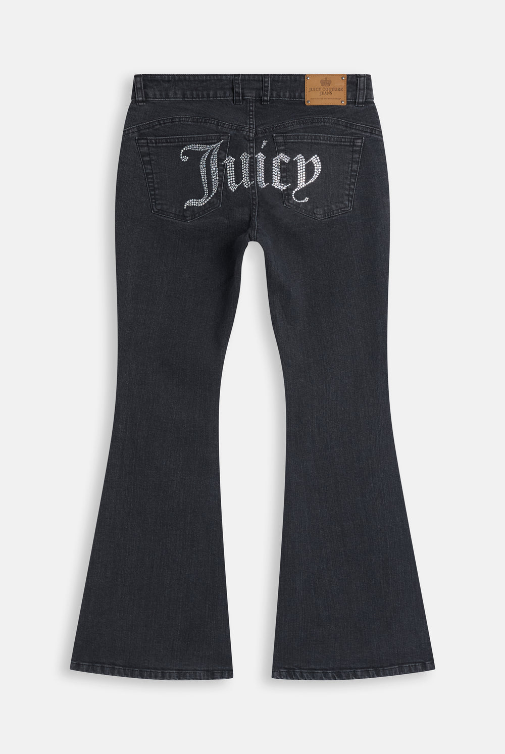 Washed Black Denim Diamanté Low Rise Flare Jeans