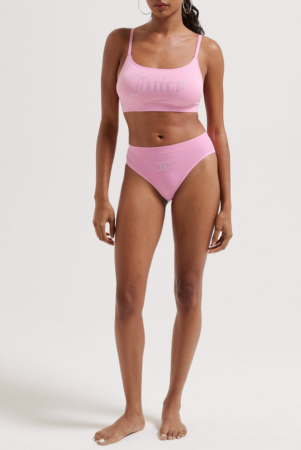 BEGONIA PINK DIAMANTÉ HIGH LEG BRIEF AND BRALETTE SET