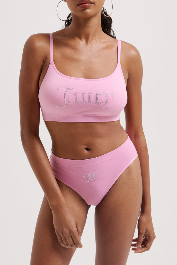 BEGONIA PINK DIAMANTÉ HIGH LEG BRIEF AND BRALETTE SET