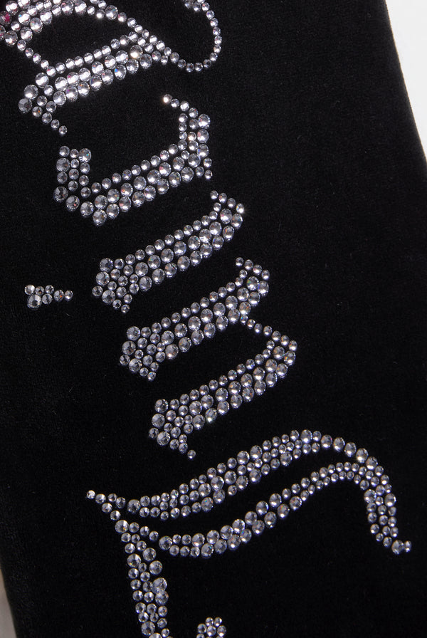 WASHED BLACK DIAMANTE WIDE LEG JEANS