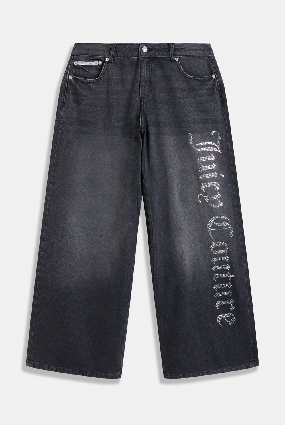 WASHED BLACK DIAMANTÉ WIDE LEG JEANS