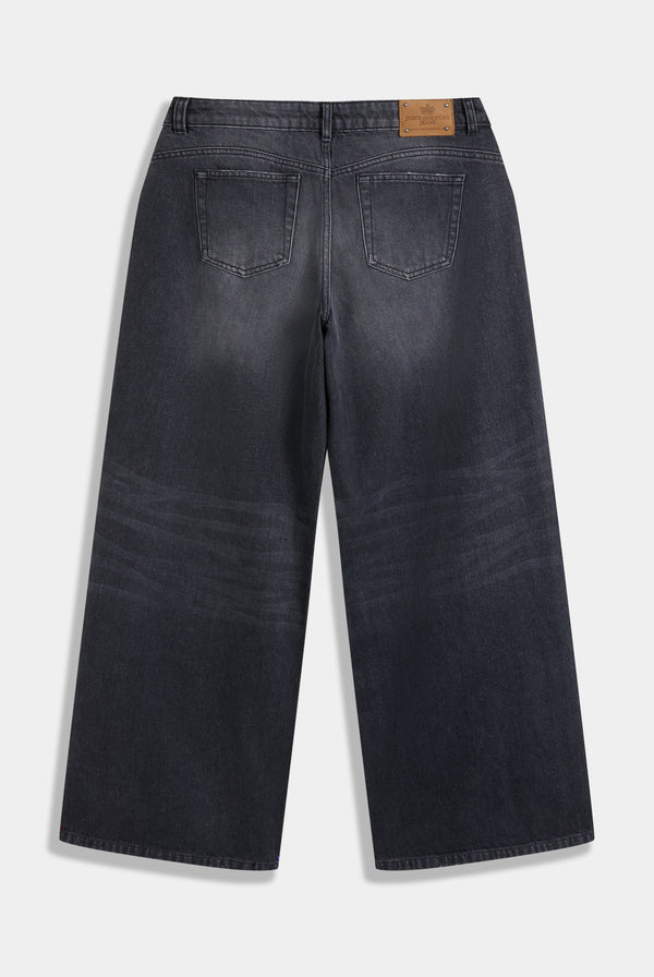 WASHED BLACK DIAMANTE WIDE LEG JEANS