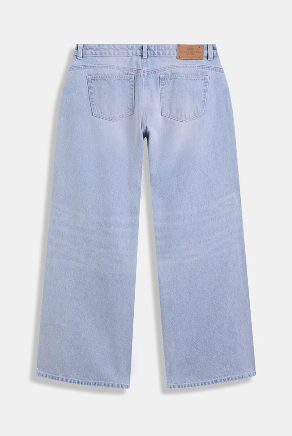 LIGHT WASH DIAMANTE WIDE LEG JEANS