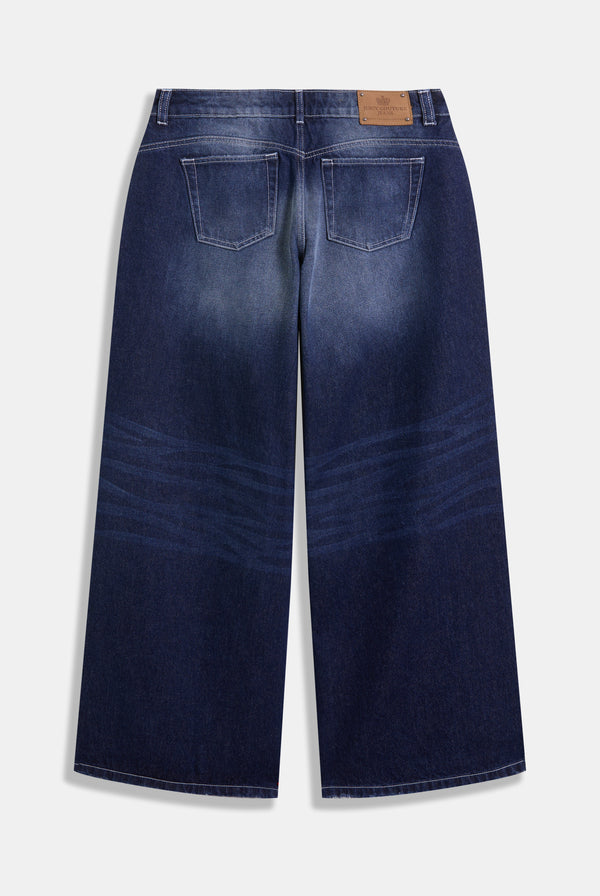 MID WASH DIAMANTE WIDE LEG JEANS