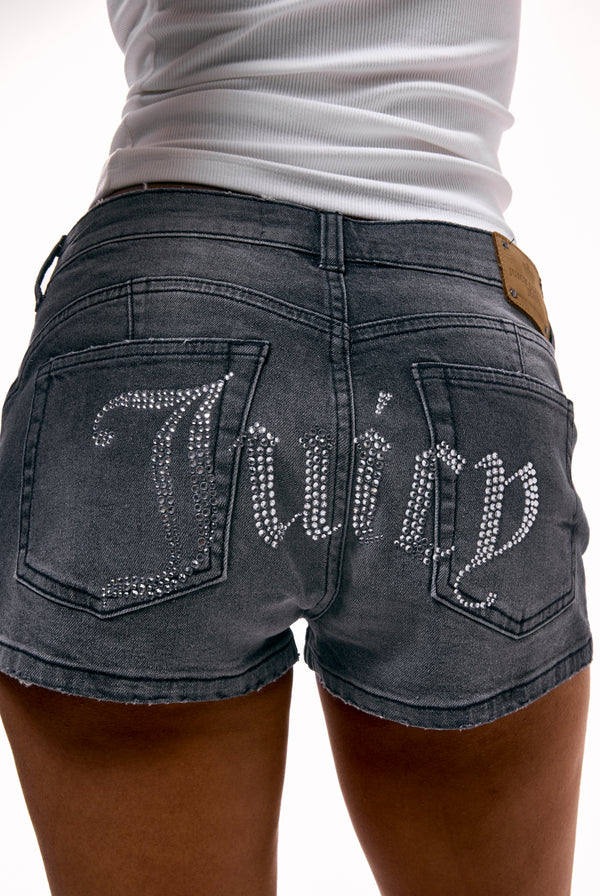 WASHED BLACK LOW RISE DENIM BOOTY SHORT