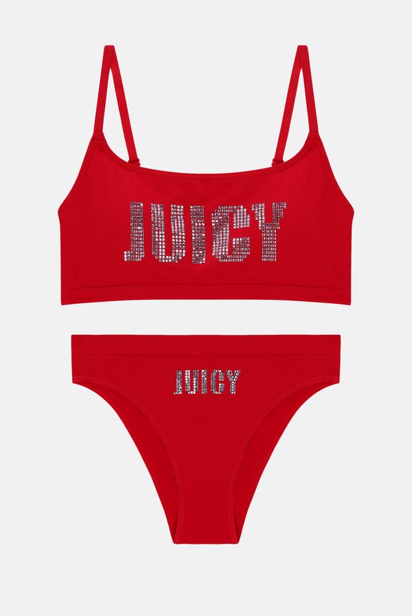 ASTOR RED JUICY DIAMANTE BRALETTE & BRIEF SET